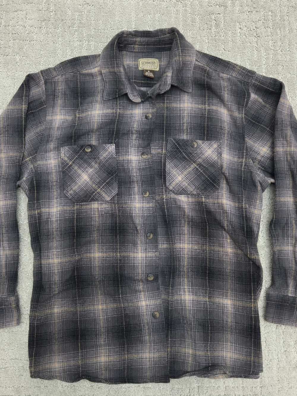 C.E. Schmidt Workwear Flannel Shirt Mens Size XL Gray Plaid Cotton Long Sleeve